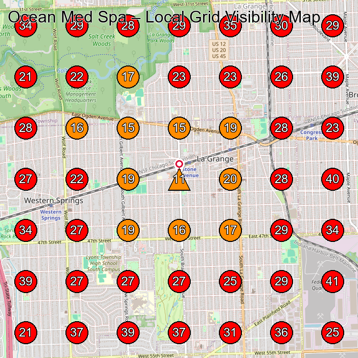 Ocean Med Spa GeoGrid visibility map for Medical Spa in Plainfield